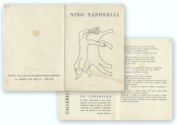 Nino Naponelli. Galleria Montenapoleone Milano. 26 aprile 1955. Invito.