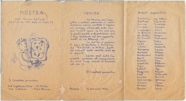 Mostra degli Amici del Craja 20,21,22 dicembre 1946 Milano. Invito. …