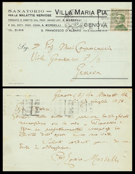 Enrico Morselli. (Modena 1852 - Genova 1929). Neuropsichiatra, Direttore degli …