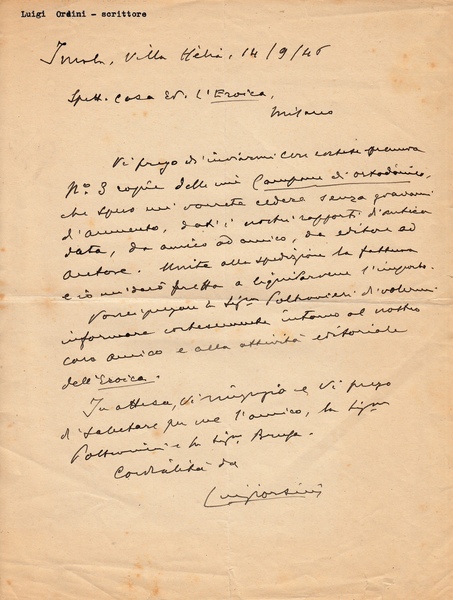 Luigi Orsini. (Imola, 1873, 1954). Scrittore, poeta, pubblicista e librettista, …