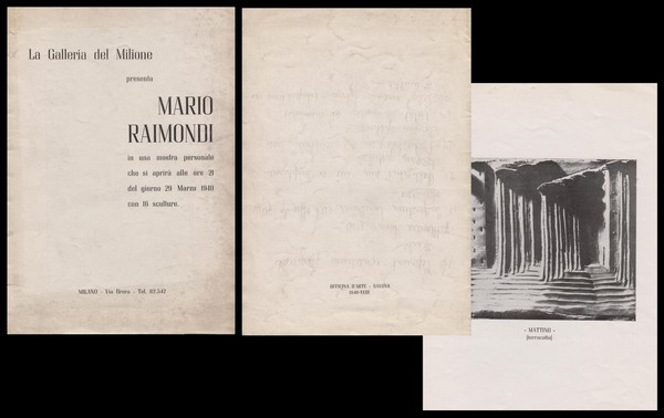 Mario Raimondi. Galleria Del Milione Milano, 29 Marzo 1940.