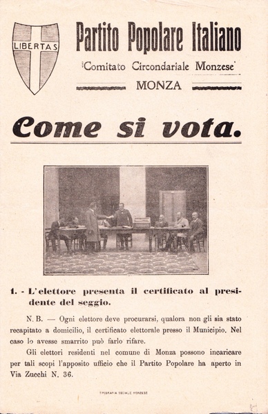 Partito Popolare Italiano. Comitato Circondariale Monzese Monza. Come si vota. …