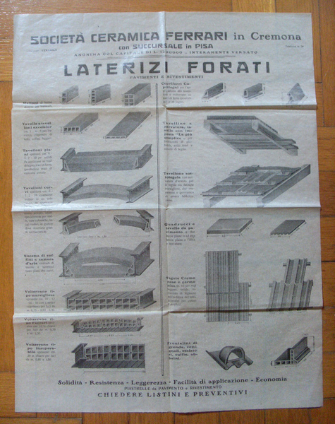 Società Ceramica Ferrari in Cremona. Laterizi Forati. Manifesto pubblicitario su …