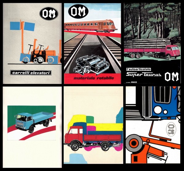 OM Officine Meccaniche Brescia. Lotto di bozzetti, illustrazioni e pubblicità …