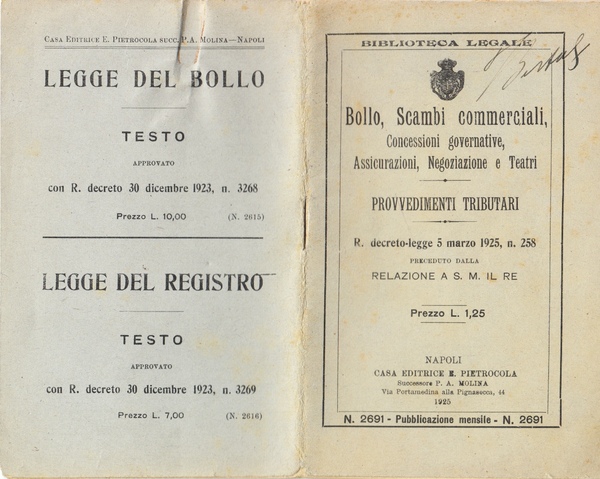 Bollo, Scambi commerciali, Concessioni governative, Assicurazioni, Negoziazione e Teatri. Provvedimenti …