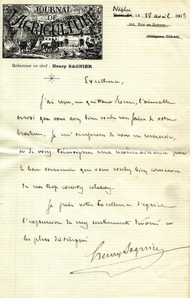 Henry Sagnier. Giornalista e scrittore agrario e sull'agricoltura, redattore del …