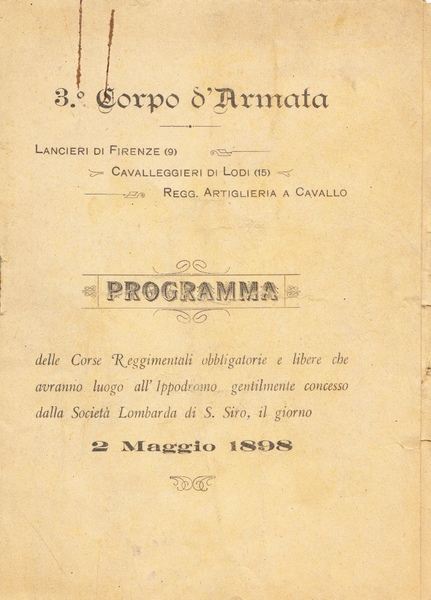 3 Corpo d'Armata. Lancieri di Firenze. Cavalleggieri di Lodi. Regg. …