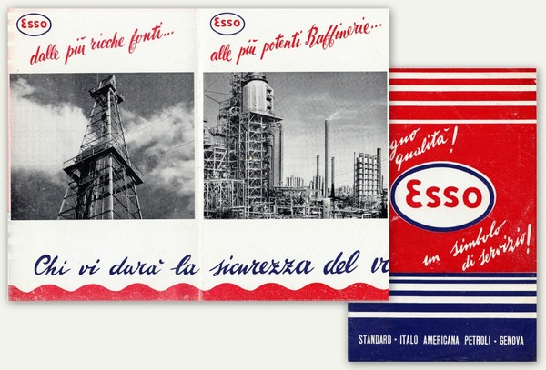 Esso Standard Italo Americana Petroli Genova. Pieghevole pubblicitario.