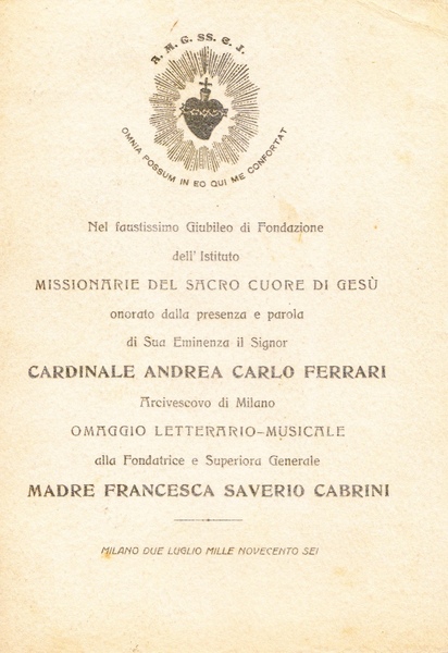 Giubileo di fondazione dell'Istituto Missionarie del Sacro Cuore di Gesù …
