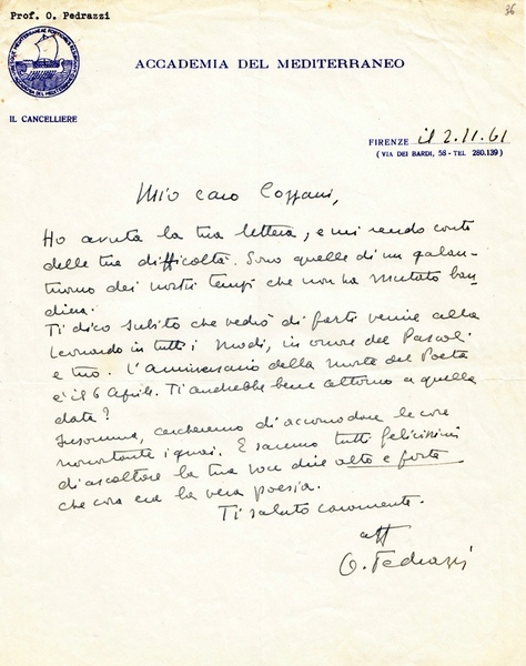 Orazio Pedrazzi. (Travo, 1889 – Firenze, 1962). Giornalista, scrittore, deputato, …