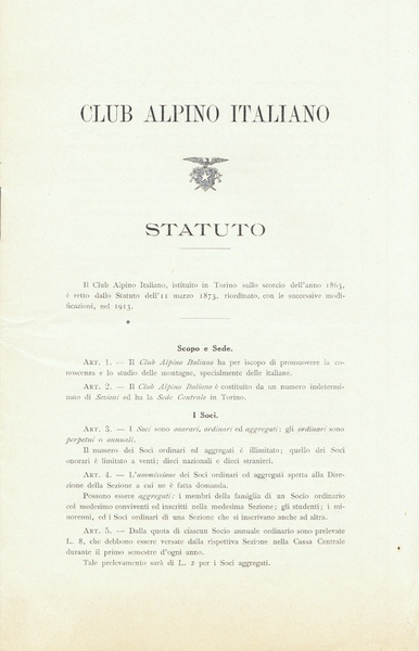 Club Alpino Italiano. Statuto. Torino, 15 Dicembre 1914.