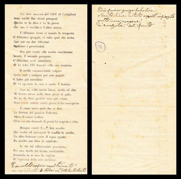 Castiglioni 1901. Poesia racconto dei fatti successi.