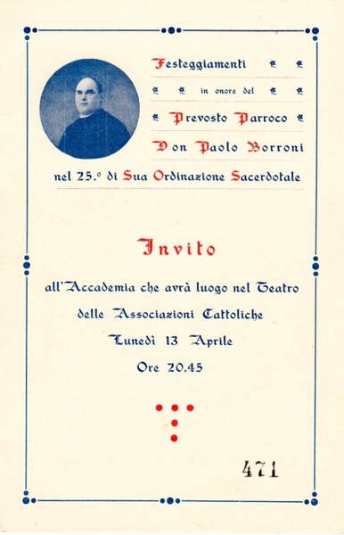 *Festeggiamenti in onore del prevosto parroco Don Paolo Borroni nel …