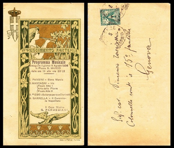 27 Reggimento Fanteria. Programma musicale 5 Agosto 1906, Piazza S. …