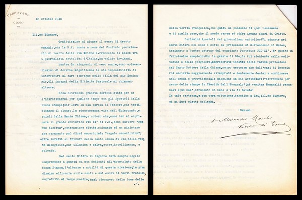 Alessandro Macchi. Vescovo di Como. Comunicazione firmata.