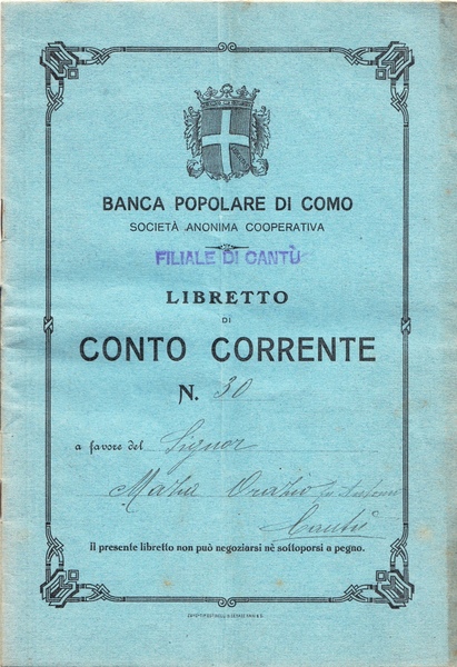 Banca Popolare di Como. Filiale di Cantù. Libretto di Conto …