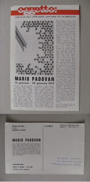 Invito mostra Oggetto: MARIO PADOVAN 1973. Studio di arti visive …