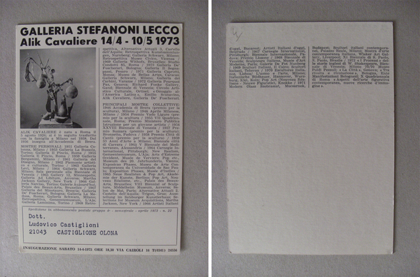 Invito Galleria Stefanoni Lecco. ALIK CAVALIERE 1973