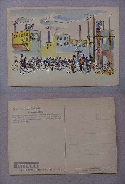 Cartolina "La storia della bicicletta I CAMPIONI" PIRELLI (ciclismo)