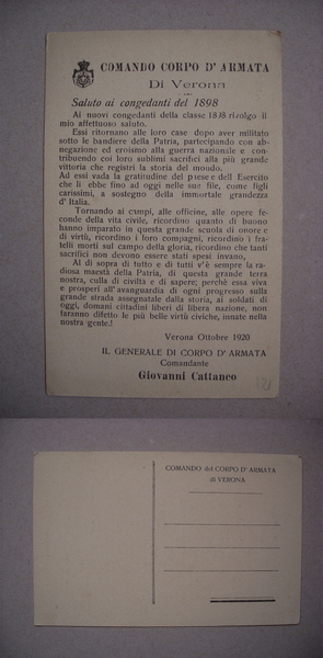 Cartolina Comando Corpo d'Armata di VERONA. 1920 (Giovanni Cattaneo)