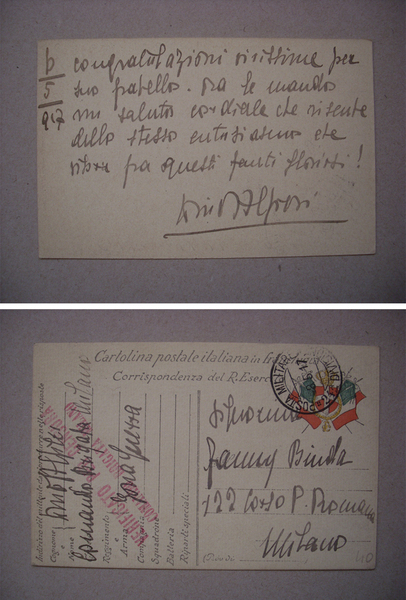 Intero postale manoscritto e firmato DINO ALFIERI 1917 (fascio / …
