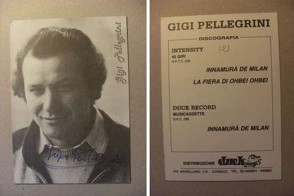 Cartolina autografata / autografo GIGI PELLEGRINI. Discografia