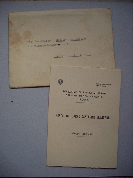 Invito Festa del Corpo Sanitario Militare 1938. Direzione di Sanità …