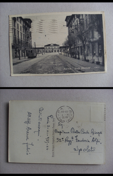 Cartolina / postcard PAVIA - Viale Stazione (tram) 1935