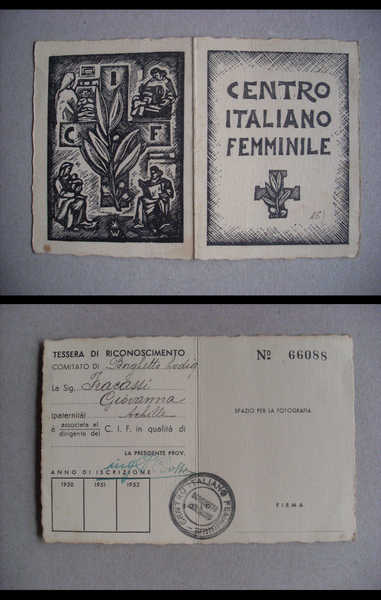 Tessera di riconoscimento "Centro Italiano Femminile C.I.F" 1950