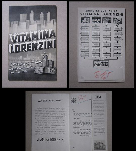 Depliant VITAMINA LORENZINI Medicamento Italiano affermato in America 1931