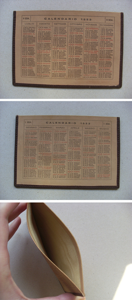 Calendario / calendarietto porta foglietti in pelle 1953