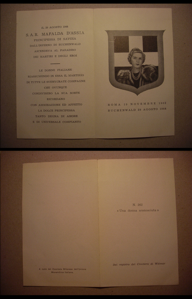 Santino funebre MAFALDA D'ASSIA Principessa di Savoia. Comitato Milanese dell'Unione …