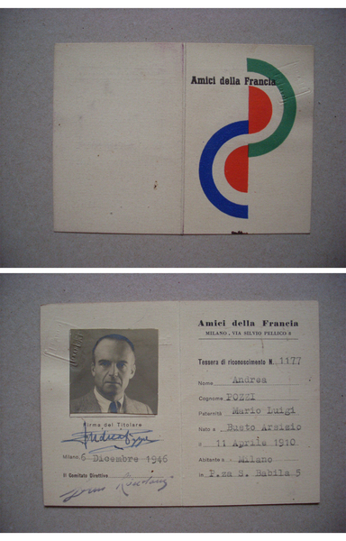 *Tessera Socio AMICI DELLA FRANCIA Milano 1946