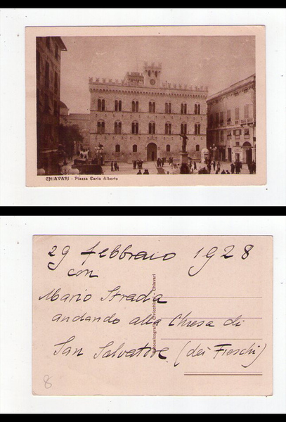 Cartolina / postcard CHIAVARI (Genova) Piazza Carlo Alberto. 1928