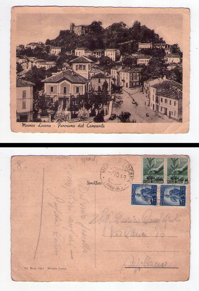 Cartolina / postcard Mornico Losana (Pavia) Panorama dal Campanile. 1948