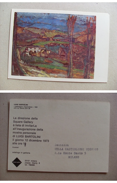 Invito mostra LUIGI BARTOLINI "Paesaggio maceratese"1973. Square Gallery MILANO