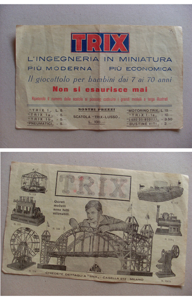Manifestino pubblicitario TRIM "L'ingegneria in miniatura" Giocattolo per bambini (costruzioni …