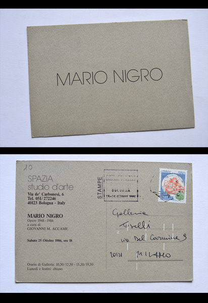 Cartolina invito MARIO NIGRO Opere 1948 - 1986. SPAZIA studio …