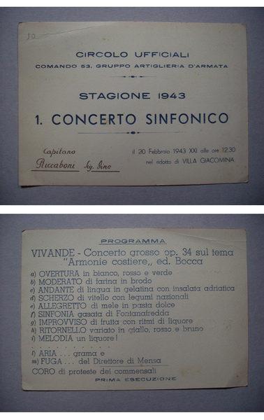 Programma: Circolo Ufficiali Comando 53. Gruppo Artiglieria d'Armata. Stagione 1943. …