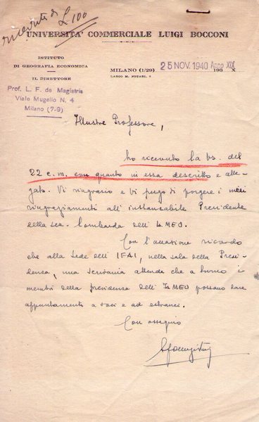 DE MAGISTRIS Luigi Filippo (Roma 1872 - Milano 1950). Lettera …