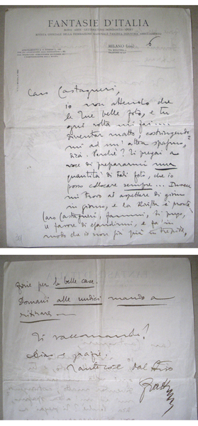 Lettera manoscritta e firmata ANGELO FRATTINI su carta intestata "Fantasie …