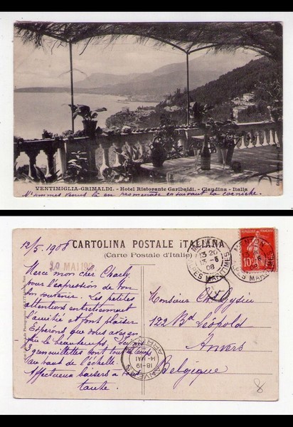 Cartolina / postcard VENTIMIGLIA - GRIMALDI (Imperia) Hotel Ristorante Garibaldi …