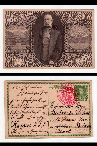 Cartolina / postcard Anniversario Francesco Giuseppe I d'Austria. Incisione K. …