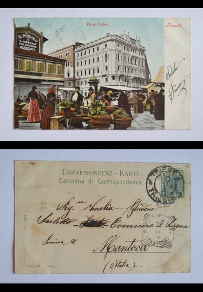 Cartolina / postcard TRIESTE - Piazza Goldoni. 1904. M.M.N°24
