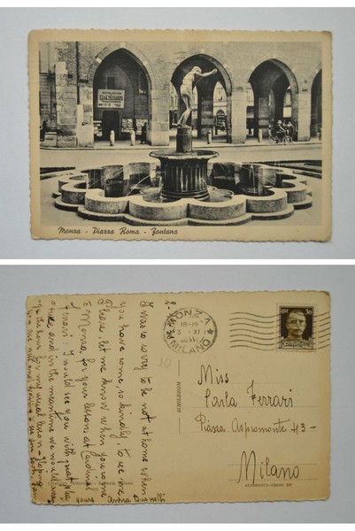 Cartolina / postcard MONZA - Piazza Roma, fontana. 1930 ca.