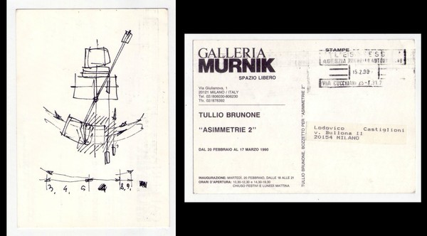 Cartolina invito TULLIO BRUNONE "Asimmetrie 2" Galleria Murnik Spazio Libero …