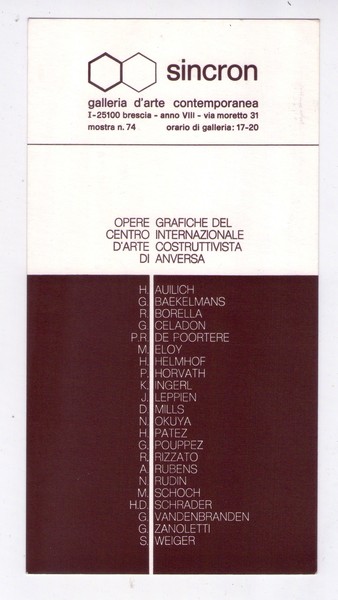 Invito Mostra n.74 Opere Grafiche del Centro Internazionale d'Arte Costruttivista …