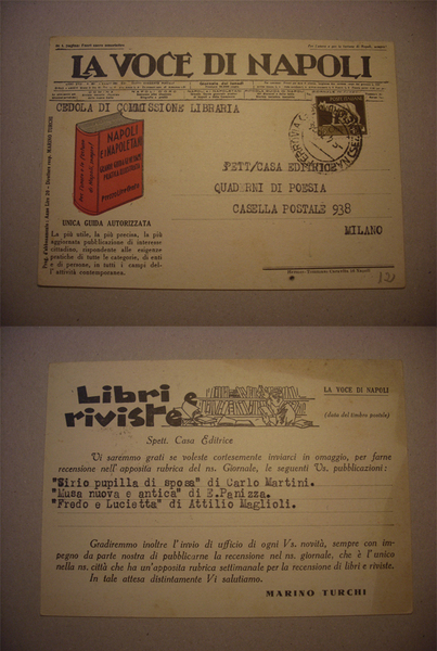 Cartolina / Cedola per commissione libraria "LA VOCE DI NAPOLI …