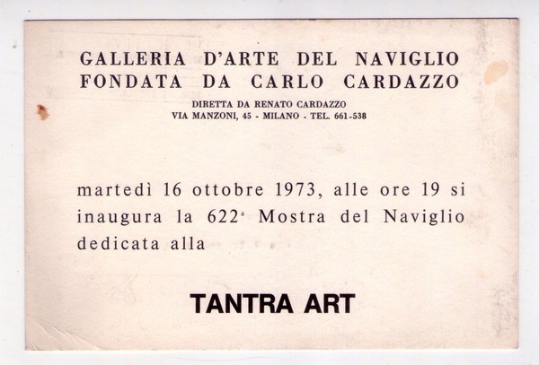 Cartolina/invito Mostra TANTRA ART. Galleria d´Arte del Naviglio di Carlo …