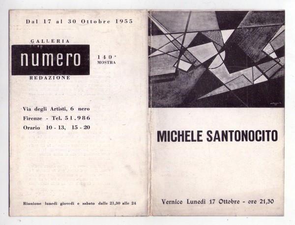 Invito MICHELE SANTONOCITO. 140° Mostra Galleria Numero - Firenze. 1955